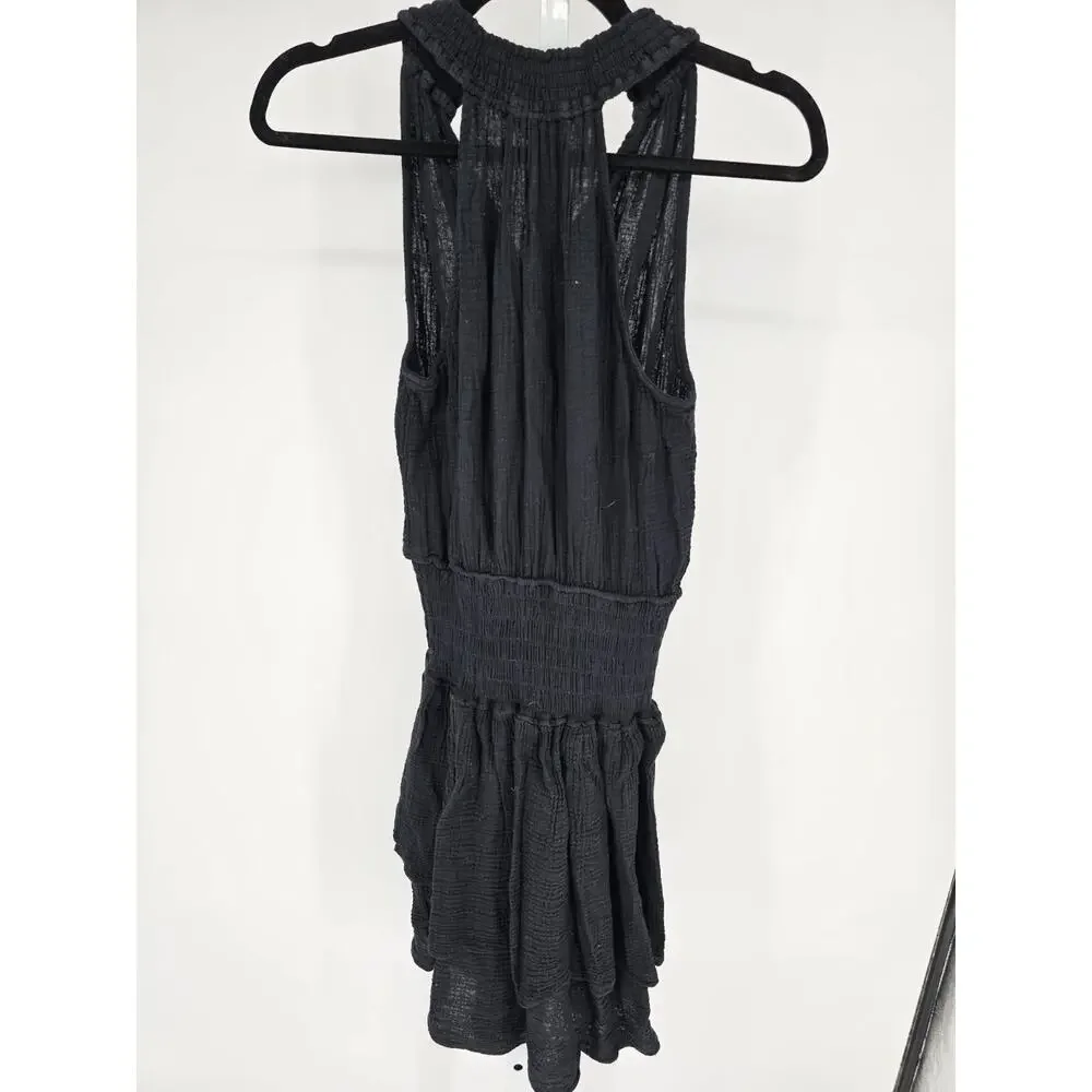 Red Haute Womens Sz XS Knee Length Dress Black Gauzy Sleeveless Smocked Waist - Picture 4 of 4